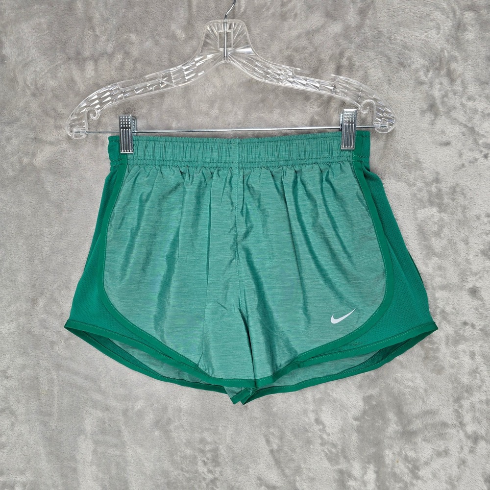 Nike Running Shorts Women Small Green Dri-Fit Heathered Elastic Waist Mesh Sides